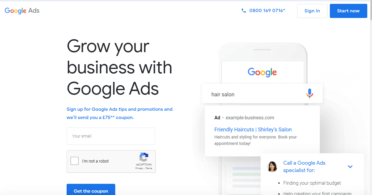 Google ads screen shot 